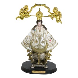 Our Lady of San Juan De Los Lagos Golden Crown And Angels Regal White Figurine