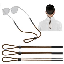 KECHIO Sports Glasses holder Strap(3 PCS) - Sunglasses strap for Men Women kids - Adjustable sunglasses string chain lanyard retainer - Eyeglass Holders Around Neck, brown