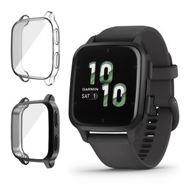 ToVioc [Pack of 2] Case with Screen Protector Compatible with Garmin Venu Sq 2, Anti-Scratch, Full Protection Shell, Flexible TPU Protective Case for Garmin Venu Sq 2 - Black & Transparent