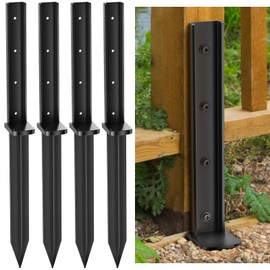 Thicker Fence Post Repair Anchor Kit, One-Piece Heavy Duty Steel Fence Post Stakes, Repair Tilted Broken 4x4/6x6 Wood Posts(4Pack/Black)