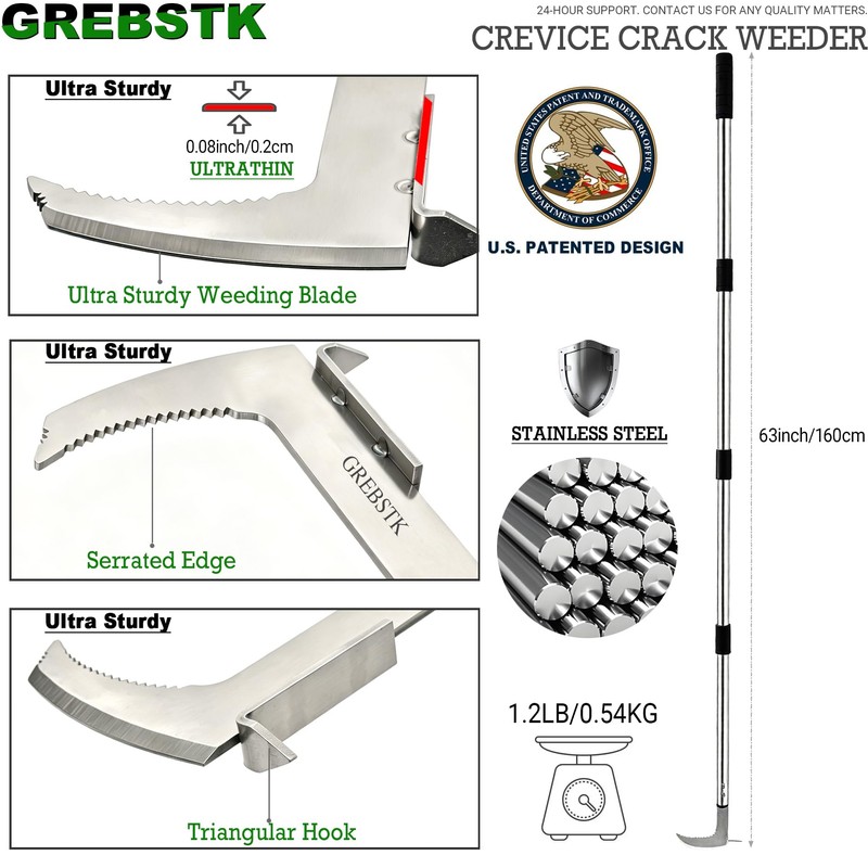 GREBSTK Crack Weeder Crevice Weeding Stainless Steel Tool Adjustable, 63