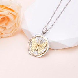 DAOSHANG Sterling Silver Coin Necklace for Women, 14K Butterfly Necklace Vintage Coin Gold Pendant Necklaces for Women