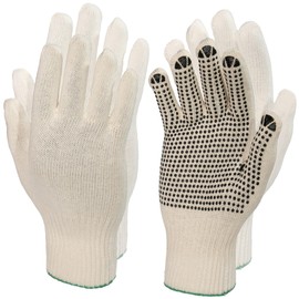 Cotton Work Gloves for Domestic & Industrial Hand Safety - Breathable Work Gloves Men Women with Firm Grip for Indoor & Outdoor Work - 2 Pairs of PVC-Dotted & Non-Dotted Safety Gloves (Large)