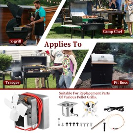【Upgrade】Complete Replacement Parts Kit For Wood Pellet Grill, Auger Motor, Grill Induction Fan, Fire Burn Pot With Screws, Hot Rod Igniter With Fuse,Power Cable For Traeger, Pit Boss, Camp Chef