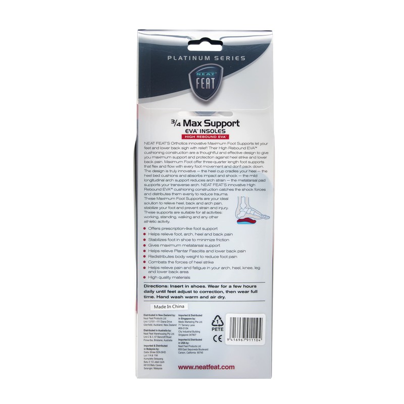 Neat Feat Maximum Foot Support 3/4 Length Insoles, Pair, Medium