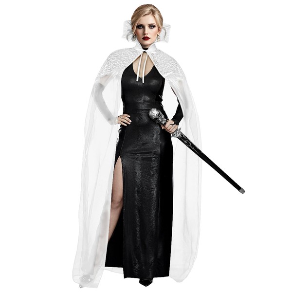 L'VOW Black Vampire Cloak with Lace Collar Women Standinng Collar