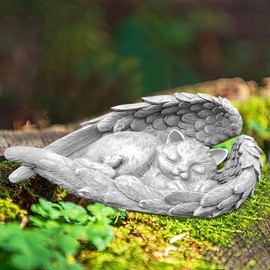Cat Dog Angel Garden Decoration Figures, Animal Statue Dog Cat Angel Figurine Garden Statue, Pet Memorial Grave Marker Tribute Statue, Decorative Commemorative Animal Garden Statue, Animal Garden Dog