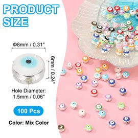 PATIKIL 8mm Cuentas De Ojo Malo, 100 Pcs Cuentas Planas Redondas Turcas De Ojo Malo Con Bordes Plateados Y Separadores Para Hacer Pulseras, Collares Y Aretes DIY, Mezcla De Colores