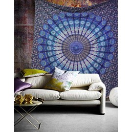 raajsee Indian Cotton Turquoise Blue Tapestry Mandala Wall Hangings- Tapestry For Bedroom - Indie Wall Tapestry Hippie Room Decor - Boho Small Tapestrys Aesthetic 30x40 Inches