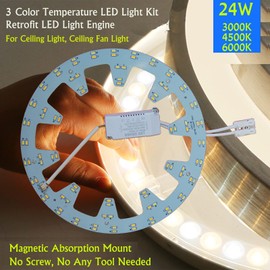 OLYMSTAR - Kit de luz LED de repuesto para ventilador de techo de 3 colores de temperatura de 24 W, panel de luz LED de repuesto
