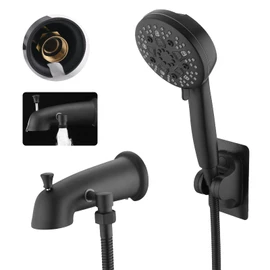 RAINREVIVE All Metal Tub Spout with Diverter Fits for Threaded 1/2" or 3/4" IPS, Bathtub Faucet with Sprayer High Pressure 9 Settings Hand Held Shower, Matte Black