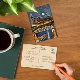 Nashville, Tennessee, Nashville at Night (4x6 Birch Wood Postcards, 2-Pack Stationary, Rustic Home Wall Decor)