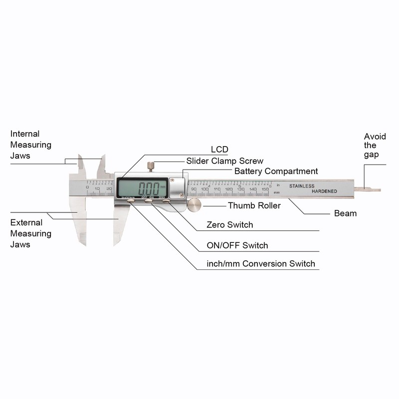 SCITOOLS All-Metal Digital Caliper 0-6" Measuring Tool, Micrometer Caliper with