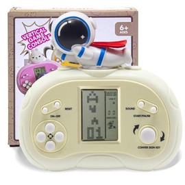 Retro Handheld Classic Block Game Console, LCD Screen Competitive Gaming Console , Animal Character Design, with Four Game Modes, Exercise Children's Hand Eye Coordination (Beige Astronaut)