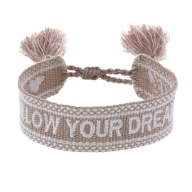 Engelsrufer Women's Bracelet Made of Polyester and Cotton in Beige White with Follow Your Dreams Embroidery - Cord Closure - Adjustable Size, Polyester Wool, No Gemstone
