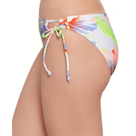 Salt + Cove Women's Juniors Hibiscus Garden Side-Tie Bikini Bottoms (White Multi, Medium)
