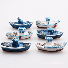 6-Piece Miniature Fishing Boat Set in Vintage Mediterranean Style for Dollhouses, Fairy Gardens and Micro Landscapes. Perfect for Ocean, Beach and Sea Themes (Random Styles)