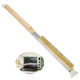 Pizza Oven Brush with Stainless Steel Scraper & Brass Bristles & Wooden Handle & Hanging Hole, Heat Resistant Oven Brush, 53 cm Pizza Accessories, Pizza Stones Cleaning Brush for Outdoor Ovens