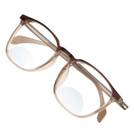 VisionGlobal Bifocal Blue Light Blocking Glasses for Women/Men, Computer Reading Glasses, Classic Retro Square Eyewear Reduce Fatigue (Clear Brown, 0.00/+1.50 Magnification)