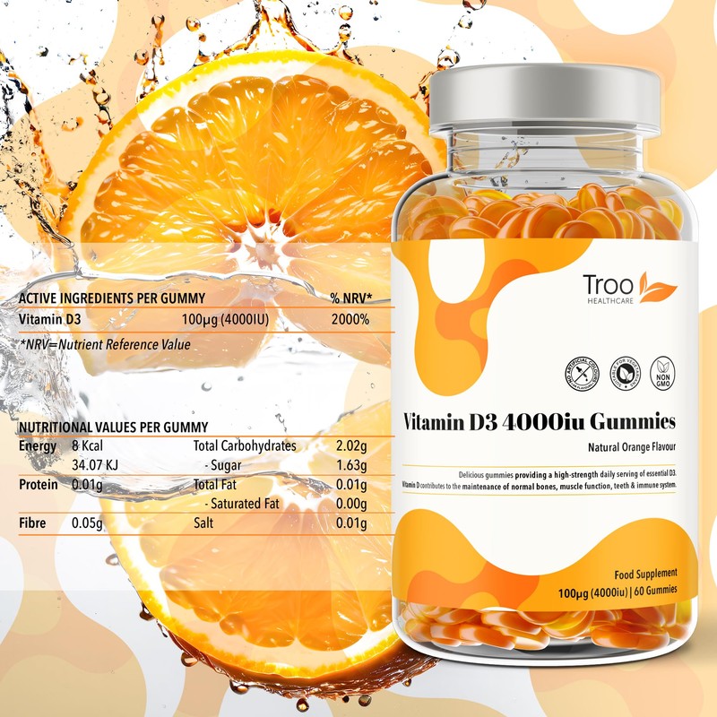 Vitamin D3 4000iu - 60 Natural Orange Flavour Chewable Gummies