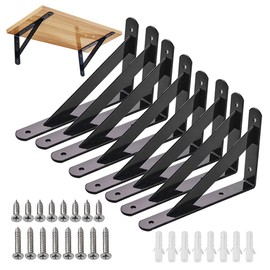8Pcs Shelf Brackets Heavy Duty Triangle Shelving Brackets Right Angle Wall Mounted Shelf Supporters, Black 6 Inch