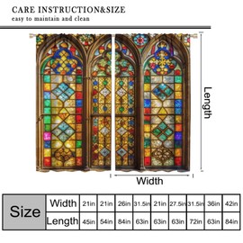 PHTAYOT Vintage Stained Glass Curtains, Mid Century Retro Old Church Style Pattern for Room Window Decor, Rod Pocket Print Drapes for Living Room Bedroom Kitchen 2 Panel Set 20.5" W X 45" L