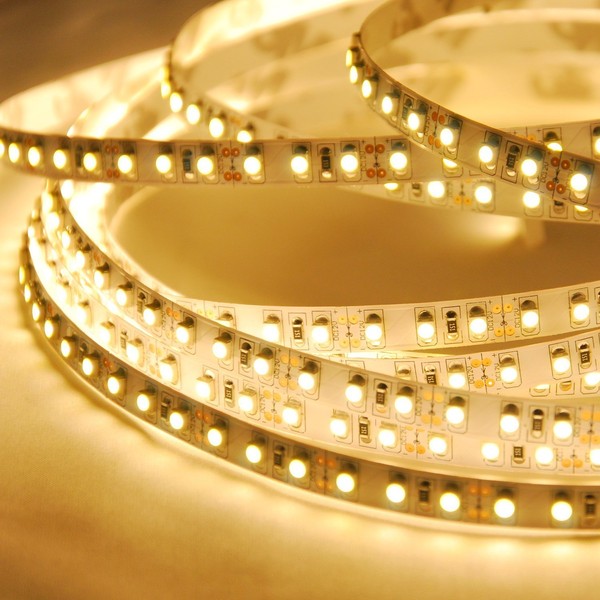 ABI Warm White Double Density Flexible LED Light Strip with AC Adapter, 120 LED/Meter LED Chips, 5 Meters / 16.4 FT Spool, 12VDC