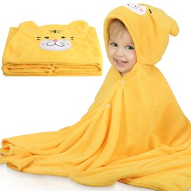 EOGRFW Baby Hooded Towel, 70 x 140 cm, Baby Bath Towels, Baby Towel with Hood, Soft & Super Absorbent Bath Towel for Newborns, Girls and Boys, Yellow, Pack of 1