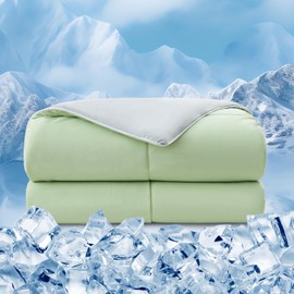 EMME Cooling Comforter Queen Size, Double-Sided Cooling Blanket for Hot Sleepers, Q-Max>0.45 Breathable Summer Quilt for Night Sweater, Cold Touch Lightweight Duvet Insert (Green,90 x 90)