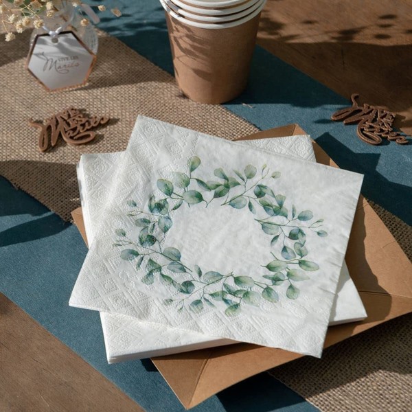 Botanical Wreath Napkins | Green Floral Wedding Birthday Tea Party