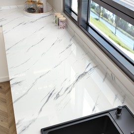 Yullpaper White Marble Contact Paper Peel and Stick Marble Countertop Wallpaper Removable Glossy Contact Paper for Countertops Cabinets Desk Self Adhesive White Wallpaper for Bathroom 15.7×78.7''