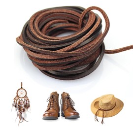 3mm Flat Genuine Leather Cord, Dark Brown Leather String for Jewelry Making, Craft Bracelets, Necklaces, Braiding, DIY Projects (5 Yards)