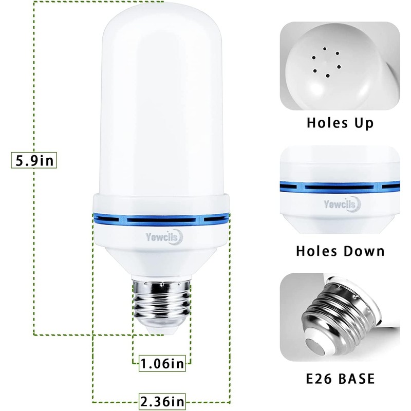 Yewclls LED Flame Effect Light Bulb, 4 Modes E26 Base