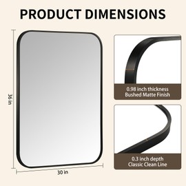 CLBA Black Bathroom Mirror, 30x36 Inch Aluminum Frame Rectangle Mirror, Anti-Rust, Tempered Glass, Wall Mirror for Over Sink, Vanity, Bedroom, Entryway, Horizontal/Vertical