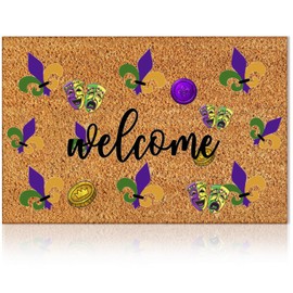 Ceenna Summer Back to School Natural Coir Door Mat Outdoor Rug Summer Welcome Doormat Independence Day Non-Slip Mat for Front Porch Entryway Outside, 16 x 28 Inches(Mardi Gras)