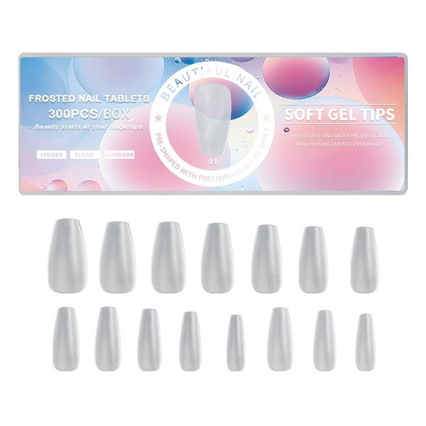 prendre PR-NAIL24C-01 Nail Tips, Clear, 300 Pieces, Matte, Transparent, 15
