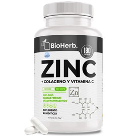 BioHerb Zinc + Colageno y Vitamina C (180 Capsulas 500mg) | [Extremadamente Eficaz] - | Recuperacion y Descanso | Calidad Suprema | Grado Farmaceutico | Suministro Para 180 Dias | - Gluconato de Zinc, Acido Absorbico y Colageno Hidrolizado - BioHerb.