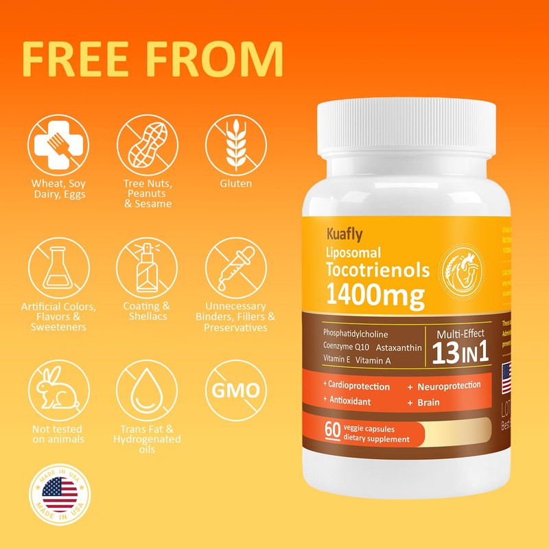 KUAFLY Liposomal Tocotrienols Vitamin E 1400mg - High Potency Vitamin