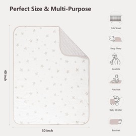 Susurration Baby Blanket 30x40inch Soft Fluffy Crib Blankets with Muslin Cotton Front and Dotted Fleece Back Receiving Blanket for Unisex Baby Girls Boys Newborn Infant(Grey Star)