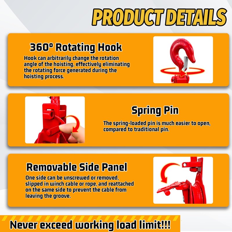 SENKEYFE 1 Ton Snatch Block with Hook, Easy-Open Design Snatch