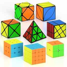 Vdealen Speed Cube Set, Magic Cube Bundle of 2x2 3x3 4x4 Pyramid Skewb Ivy Dino Windmill Puzzle Cube Pack, Christmas Birthday Party Toy Gifts for Kids Teens Adults (8 Pack)