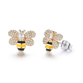 Tiny Bumblebee Stud Earrings for Women Girls Sparkling Cubic Zirconia Crystal Cute Honeybee Cartilage Earring Statement Studs Upper Ear Piercing Hypoallergenic Jewelry Gifts Birthday