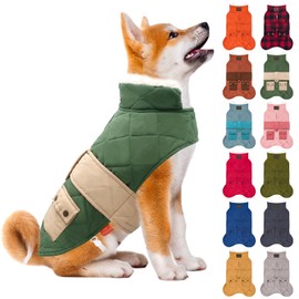Abrigos para perros, chaqueta impermeable, cálida y resistente al viento, acolchada, de sherpa, con orificio para correa para perros pequeños, abrigos de invierno de cuello alto para clima frío, verde