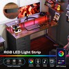 Huuger 47 Inch Computer Desk with Power Outlets and LED