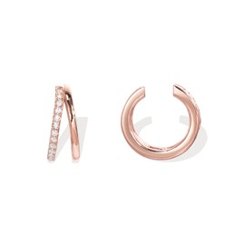 PAVOI 925 Sterling Silver 14K Gold Plated Cubic Zirconia Sparkling Round Huggie Ear Cuff Gold Earrings for Women | Clip On Cartilage (Double, Rose Plated)