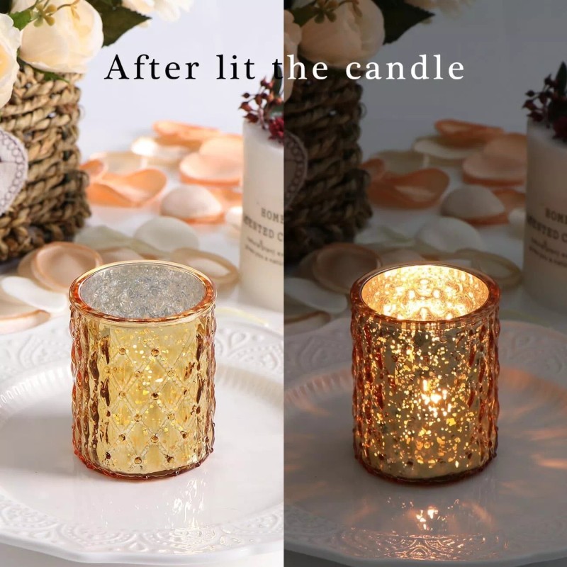 NITIME 12pcs Gold Votive Candle Holders for Table Centerpiece Mercury