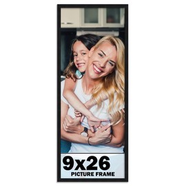CountryArtHouse 9x26 Frame Black Solid Pine Wood Picture Frame Includes UV Acrylic Plexiglass, Acid Free Foam Backing Board and Hanging Hardware