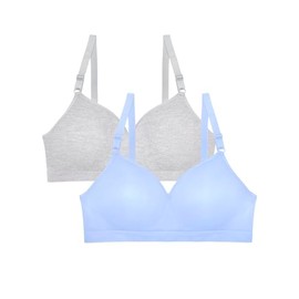 Fruit of the Loom Women's Seamless Wire Free Push-up Bra, Deja Blue/Grey Heather