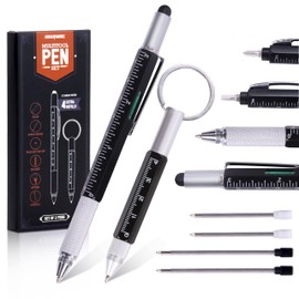 2 Pieces 6 in 1 Multitool Pen. Touch Button Pen and Keychain Pen - Heavyweight Cool Pens For Men And Dads. Measure, and Scribble with Style. Including 4 Ink Refills - Christmas Gift for Men