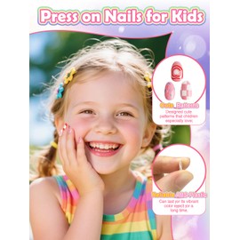 TOROKOM Kids Fake Nails with Nail Glue - 26 Pieces Press on Nails for Kids, Full Cover Short False Nails for Girls for Birthday, Party, Christmas (Pink Heart)